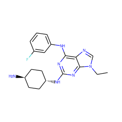 CCn1cnc2c(Nc3cccc(F)c3)nc(N[C@H]3CC[C@H](N)CC3)nc21 ZINC000100821301