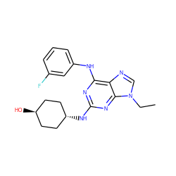 CCn1cnc2c(Nc3cccc(F)c3)nc(N[C@H]3CC[C@H](O)CC3)nc21 ZINC000253636893