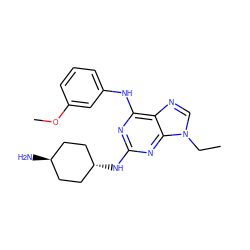 CCn1cnc2c(Nc3cccc(OC)c3)nc(N[C@H]3CC[C@H](N)CC3)nc21 ZINC000100821304