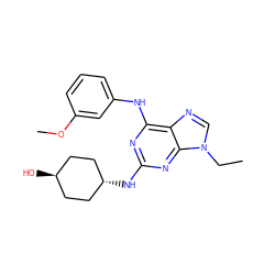 CCn1cnc2c(Nc3cccc(OC)c3)nc(N[C@H]3CC[C@H](O)CC3)nc21 ZINC000261182318