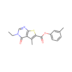 CCn1cnc2sc(C(=O)Oc3cccc(C)c3)c(C)c2c1=O ZINC000004117989