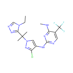 CCn1cnnc1C(C)(C)n1cc(Nc2ncc(C(F)(F)F)c(NC)n2)c(Cl)n1 ZINC000205696125