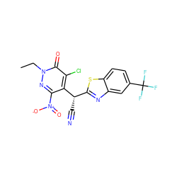 CCn1nc([N+](=O)[O-])c([C@@H](C#N)c2nc3cc(C(F)(F)F)ccc3s2)c(Cl)c1=O ZINC000003251788