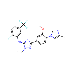 CCn1nc(-c2ccc(-n3cnc(C)c3)c(OC)c2)nc1Nc1cc(C(F)(F)F)ccc1F ZINC000141338220