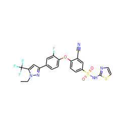 CCn1nc(-c2ccc(Oc3ccc(S(=O)(=O)Nc4nccs4)cc3C#N)c(F)c2)cc1C(F)(F)F ZINC000095585300