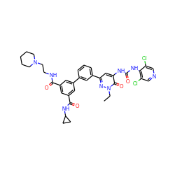 CCn1nc(-c2cccc(-c3cc(C(=O)NCCN4CCCCC4)cc(C(=O)NC4CC4)c3)c2)cc(NC(=O)Nc2c(Cl)cncc2Cl)c1=O ZINC000164144970