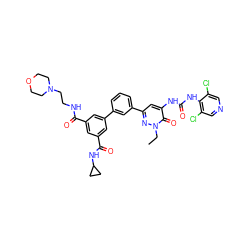 CCn1nc(-c2cccc(-c3cc(C(=O)NCCN4CCOCC4)cc(C(=O)NC4CC4)c3)c2)cc(NC(=O)Nc2c(Cl)cncc2Cl)c1=O ZINC000164114792