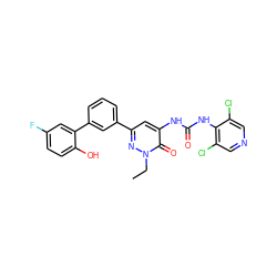 CCn1nc(-c2cccc(-c3cc(F)ccc3O)c2)cc(NC(=O)Nc2c(Cl)cncc2Cl)c1=O ZINC000141121643