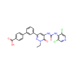 CCn1nc(-c2cccc(-c3ccc(C(=O)O)cc3)c2)cc(NC(=O)Nc2c(Cl)cncc2Cl)c1=O ZINC000068243771