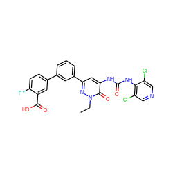 CCn1nc(-c2cccc(-c3ccc(F)c(C(=O)O)c3)c2)cc(NC(=O)Nc2c(Cl)cncc2Cl)c1=O ZINC000141106784