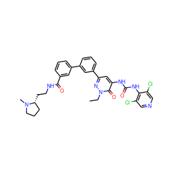 CCn1nc(-c2cccc(-c3cccc(C(=O)NCC[C@@H]4CCCN4C)c3)c2)cc(NC(=O)Nc2c(Cl)cncc2Cl)c1=O ZINC000164090821