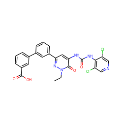 CCn1nc(-c2cccc(-c3cccc(C(=O)O)c3)c2)cc(NC(=O)Nc2c(Cl)cncc2Cl)c1=O ZINC000141112123