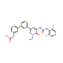 CCn1nc(-c2cccc(-c3cccc(CC(=O)O)c3)c2)cc(NC(=O)Nc2c(Cl)cncc2Cl)c1=O ZINC000142710758