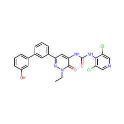 CCn1nc(-c2cccc(-c3cccc(O)c3)c2)cc(NC(=O)Nc2c(Cl)cncc2Cl)c1=O ZINC000141120061