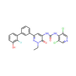 CCn1nc(-c2cccc(-c3cccc(O)c3F)c2)cc(NC(=O)Nc2c(Cl)cncc2Cl)c1=O ZINC000141122418