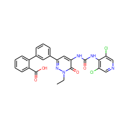 CCn1nc(-c2cccc(-c3ccccc3C(=O)O)c2)cc(NC(=O)Nc2c(Cl)cncc2Cl)c1=O ZINC000141107197