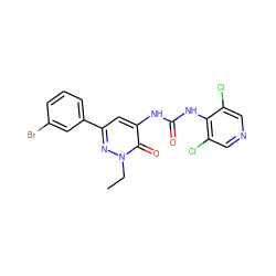 CCn1nc(-c2cccc(Br)c2)cc(NC(=O)Nc2c(Cl)cncc2Cl)c1=O ZINC000143496682