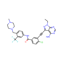 CCn1nc(C#Cc2cc(C(=O)Nc3ccc(CN4CCN(C)CC4)c(C(F)(F)F)c3)ccc2Cl)c2c(N)ncnc21 ZINC000299852613