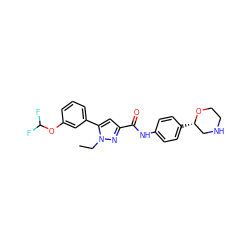 CCn1nc(C(=O)Nc2ccc([C@H]3CNCCO3)cc2)cc1-c1cccc(OC(F)F)c1 ZINC000150067934