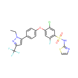 CCn1nc(C(F)(F)F)cc1-c1ccc(Oc2cc(F)c(S(=O)(=O)Nc3nccs3)cc2Cl)cc1 ZINC000095582546