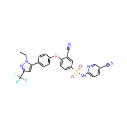 CCn1nc(C(F)(F)F)cc1-c1ccc(Oc2ccc(S(=O)(=O)Nc3ccc(C#N)cn3)cc2C#N)cc1 ZINC000095584657