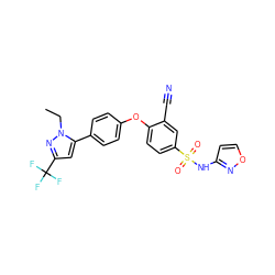 CCn1nc(C(F)(F)F)cc1-c1ccc(Oc2ccc(S(=O)(=O)Nc3ccon3)cc2C#N)cc1 ZINC000095582700