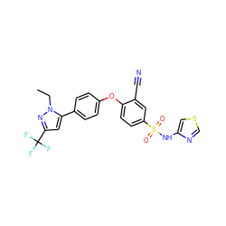 CCn1nc(C(F)(F)F)cc1-c1ccc(Oc2ccc(S(=O)(=O)Nc3cscn3)cc2C#N)cc1 ZINC000095584085