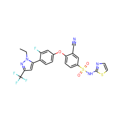 CCn1nc(C(F)(F)F)cc1-c1ccc(Oc2ccc(S(=O)(=O)Nc3nccs3)cc2C#N)cc1F ZINC000095584718