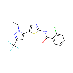 CCn1nc(C(F)(F)F)cc1-c1cnc(NC(=O)c2ccccc2Cl)s1 ZINC000142568664