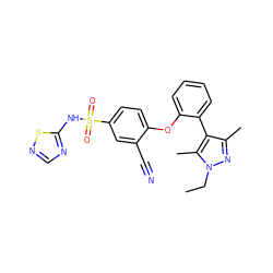 CCn1nc(C)c(-c2ccccc2Oc2ccc(S(=O)(=O)Nc3ncns3)cc2C#N)c1C ZINC000095583668