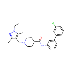 CCn1nc(C)c(CN2CCC(C(=O)Nc3cccc(-c4cccc(Cl)c4)c3)CC2)c1C ZINC000012024496