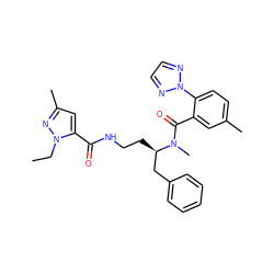 CCn1nc(C)cc1C(=O)NCC[C@H](Cc1ccccc1)N(C)C(=O)c1cc(C)ccc1-n1nccn1 ZINC000096282653