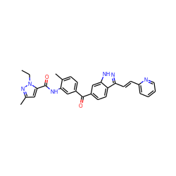 CCn1nc(C)cc1C(=O)Nc1cc(C(=O)c2ccc3c(/C=C/c4ccccn4)n[nH]c3c2)ccc1C ZINC000166921087