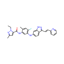 CCn1nc(C)cc1C(=O)Nc1cc(Nc2ccc3c(/C=C/c4ccccn4)n[nH]c3c2)c(F)cc1C ZINC000034015391