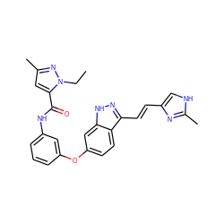 CCn1nc(C)cc1C(=O)Nc1cccc(Oc2ccc3c(/C=C/c4c[nH]c(C)n4)n[nH]c3c2)c1 ZINC000167023872