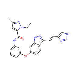 CCn1nc(C)cc1C(=O)Nc1cccc(Oc2ccc3c(/C=C/c4c[nH]cn4)n[nH]c3c2)c1 ZINC000166871393