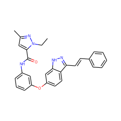 CCn1nc(C)cc1C(=O)Nc1cccc(Oc2ccc3c(/C=C/c4ccccc4)n[nH]c3c2)c1 ZINC000197970672