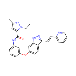 CCn1nc(C)cc1C(=O)Nc1cccc(Oc2ccc3c(/C=C/c4ccccn4)n[nH]c3c2)c1 ZINC000137982555