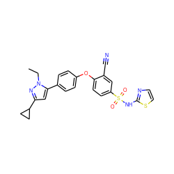 CCn1nc(C2CC2)cc1-c1ccc(Oc2ccc(S(=O)(=O)Nc3nccs3)cc2C#N)cc1 ZINC000095584580