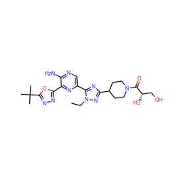 CCn1nc(C2CCN(C(=O)[C@@H](O)CO)CC2)nc1-c1cnc(N)c(-c2nnc(C(C)(C)C)o2)n1 ZINC000145618138