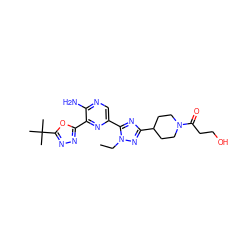 CCn1nc(C2CCN(C(=O)CCO)CC2)nc1-c1cnc(N)c(-c2nnc(C(C)(C)C)o2)n1 ZINC000145460849