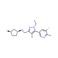 CCn1nc(CN[C@H]2CC[C@@H](F)C2)c(C)c1-c1cnc(C)c(F)c1 ZINC000042989092