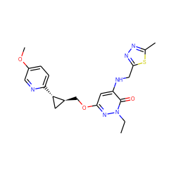 CCn1nc(OC[C@H]2C[C@@H]2c2ccc(OC)cn2)cc(NCc2nnc(C)s2)c1=O ZINC000221926360