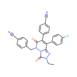 CCn1nc2c(-c3ccc(Cl)cc3)c(-c3ccc(C#N)cc3)c(=O)n(Cc3ccc(C#N)cc3)n2c1=O ZINC000169346553