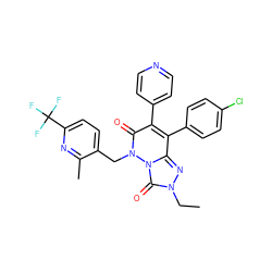 CCn1nc2c(-c3ccc(Cl)cc3)c(-c3ccncc3)c(=O)n(Cc3ccc(C(F)(F)F)nc3C)n2c1=O ZINC000169346545