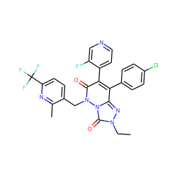 CCn1nc2c(-c3ccc(Cl)cc3)c(-c3ccncc3F)c(=O)n(Cc3ccc(C(F)(F)F)nc3C)n2c1=O ZINC000169346558