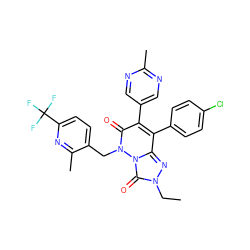 CCn1nc2c(-c3ccc(Cl)cc3)c(-c3cnc(C)nc3)c(=O)n(Cc3ccc(C(F)(F)F)nc3C)n2c1=O ZINC000043206302