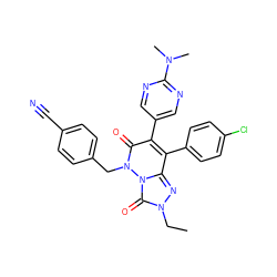 CCn1nc2c(-c3ccc(Cl)cc3)c(-c3cnc(N(C)C)nc3)c(=O)n(Cc3ccc(C#N)cc3)n2c1=O ZINC000169346564