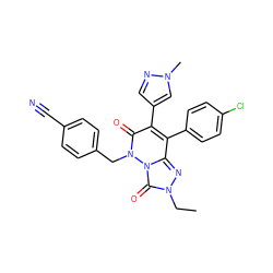CCn1nc2c(-c3ccc(Cl)cc3)c(-c3cnn(C)c3)c(=O)n(Cc3ccc(C#N)cc3)n2c1=O ZINC000169346562