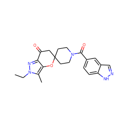 CCn1nc2c(c1C)OC1(CCN(C(=O)c3ccc4[nH]ncc4c3)CC1)CC2=O ZINC000073311334